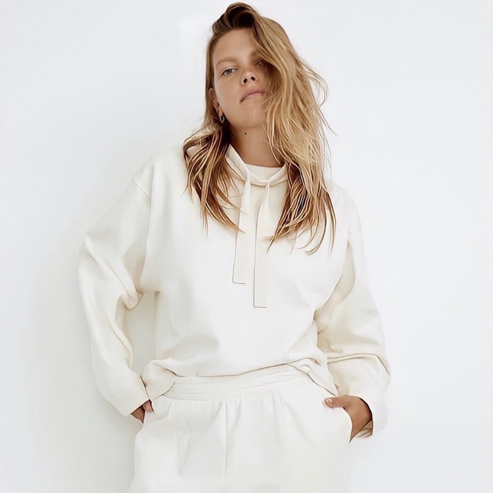 Madewell MWL Ribbed Funnelneck Sweatshirt in Cream XS